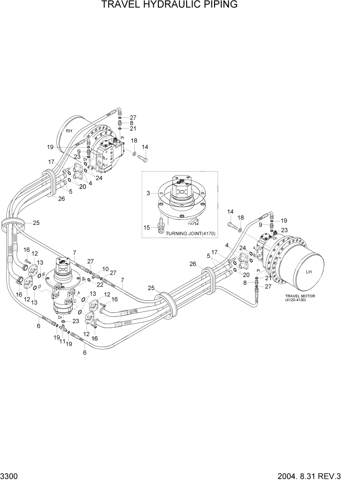 Схема запчастей Hyundai R360LC7 - PAGE 3300 TRAVEL HYDRAULIC PIPING(STD) ГИДРАВЛИЧЕСКАЯ СИСТЕМА