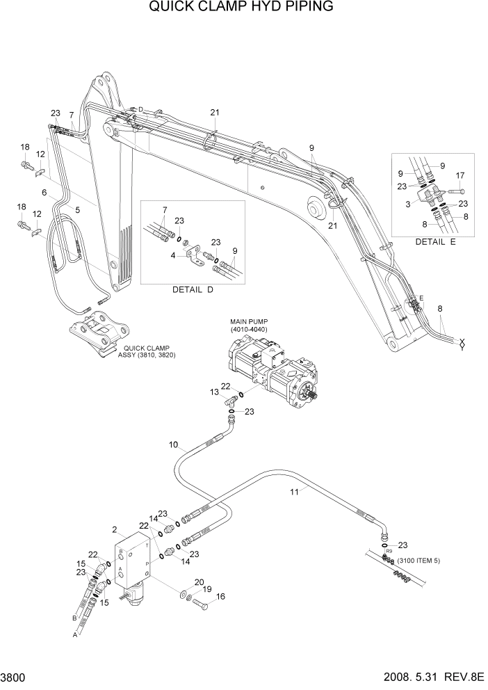 Схема запчастей Hyundai R360LC7 - PAGE 3800 QUICK CLAMP HYD PIPING ГИДРАВЛИЧЕСКАЯ СИСТЕМА