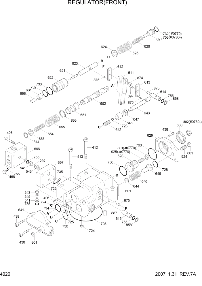 Схема запчастей Hyundai R360LC7 - PAGE 4020 REGULATOR(FRONT) ГИДРАВЛИЧЕСКИЕ КОМПОНЕНТЫ