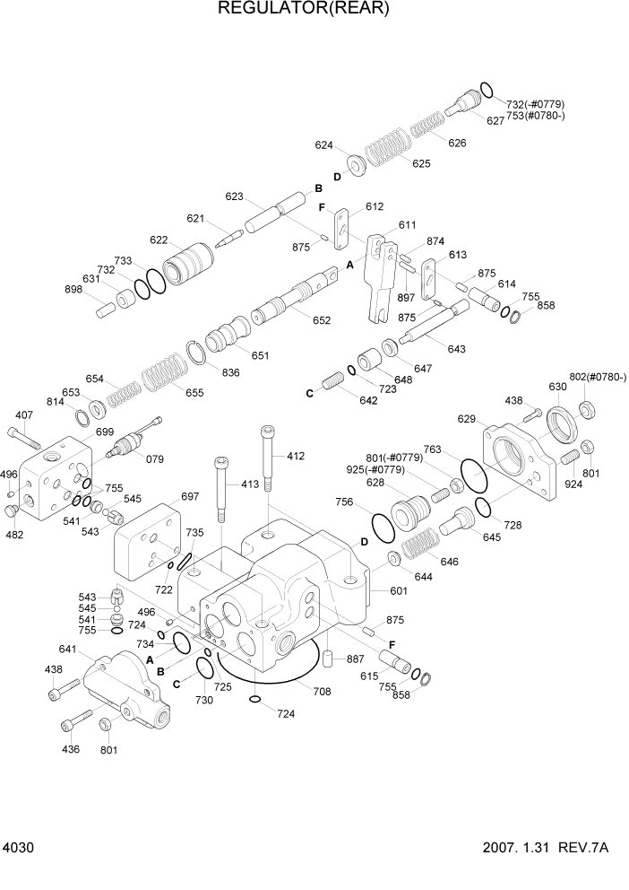 Схема запчастей Hyundai R360LC7 - PAGE 4030 REGULATOR(REAR) ГИДРАВЛИЧЕСКИЕ КОМПОНЕНТЫ