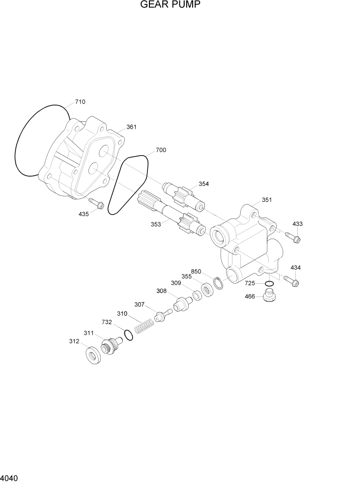 Схема запчастей Hyundai R360LC7 - PAGE 4040 GEAR PUMP ГИДРАВЛИЧЕСКИЕ КОМПОНЕНТЫ