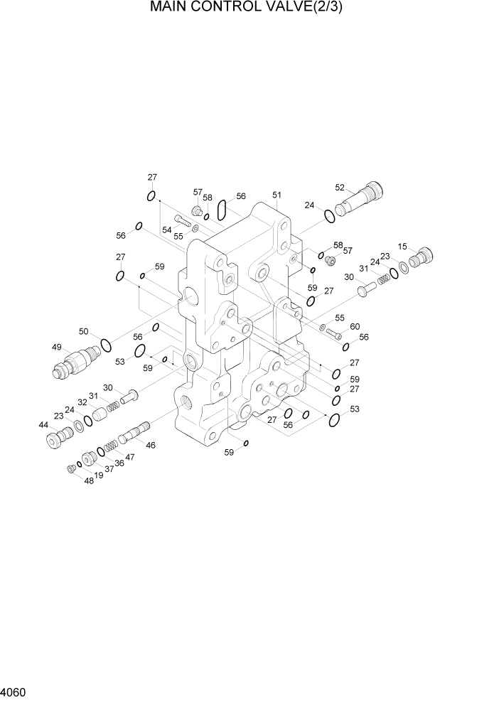 Схема запчастей Hyundai R360LC7 - PAGE 4060 MAIN CONTROL VALVE(2/3) ГИДРАВЛИЧЕСКИЕ КОМПОНЕНТЫ