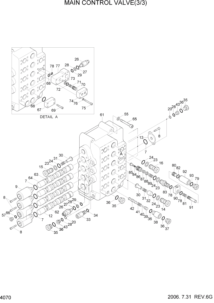 Схема запчастей Hyundai R360LC7 - PAGE 4070 MAIN CONTROL VALVE(3/3) ГИДРАВЛИЧЕСКИЕ КОМПОНЕНТЫ