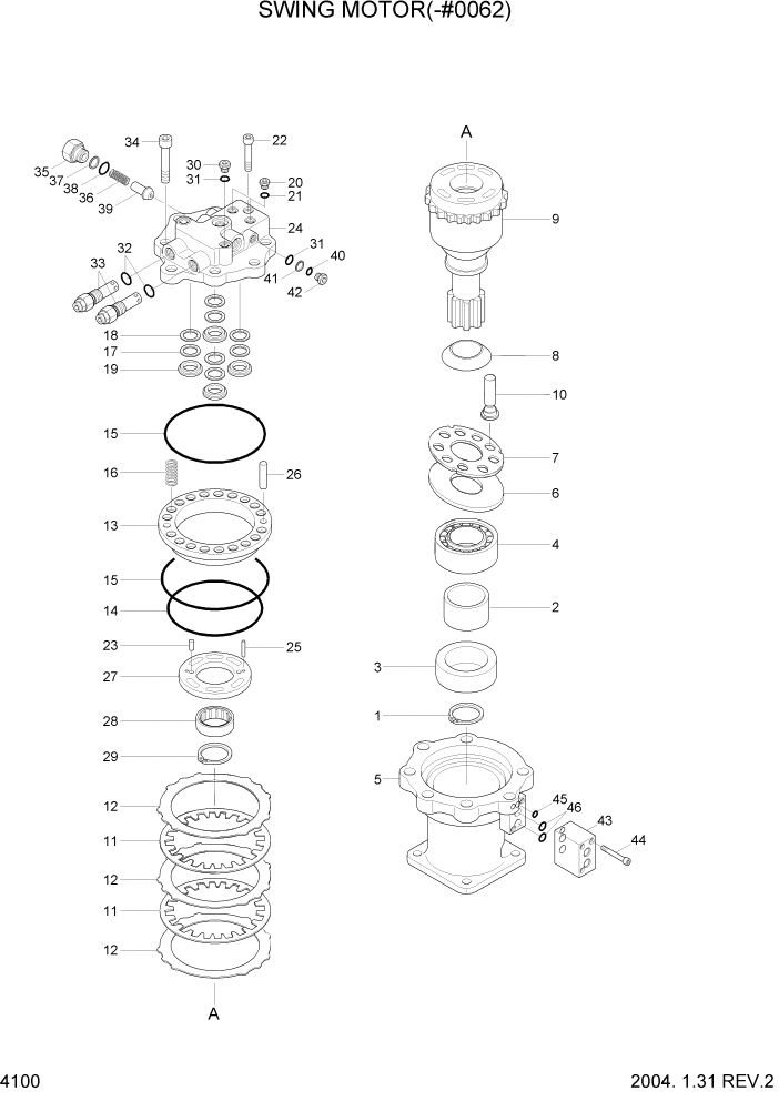 Схема запчастей Hyundai R360LC7 - PAGE 4100 SWING MOTOR(-#0062) ГИДРАВЛИЧЕСКИЕ КОМПОНЕНТЫ