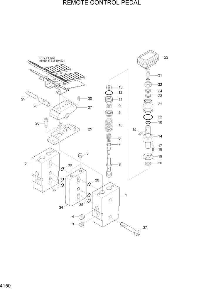 Схема запчастей Hyundai R360LC7 - PAGE 4150 REMOTE CONTROL PEDAL ГИДРАВЛИЧЕСКИЕ КОМПОНЕНТЫ