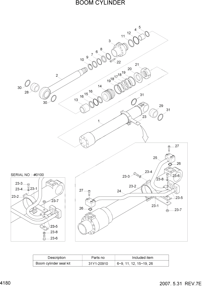 Схема запчастей Hyundai R360LC7 - PAGE 4180 BOOM CYLINDER ГИДРАВЛИЧЕСКИЕ КОМПОНЕНТЫ