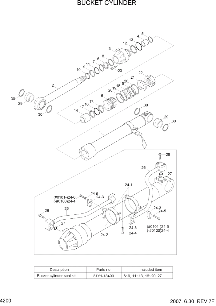 Схема запчастей Hyundai R360LC7 - PAGE 4200 BUCKET CYLINDER ГИДРАВЛИЧЕСКИЕ КОМПОНЕНТЫ