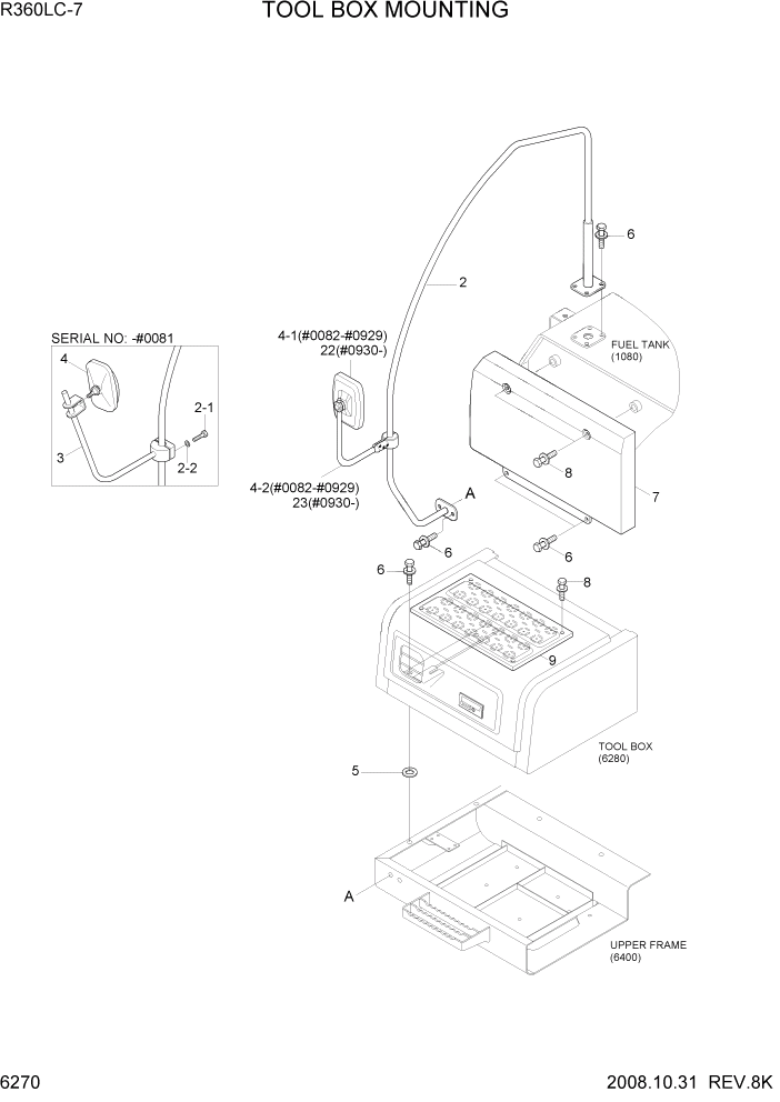 Схема запчастей Hyundai R360LC7 - PAGE 6270 TOOL BOX MOUNTING СТРУКТУРА