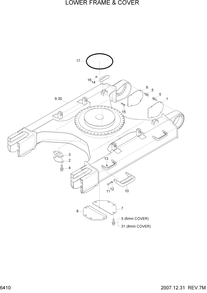 Схема запчастей Hyundai R360LC7 - PAGE 6410 LOWER FRAME & COVER СТРУКТУРА