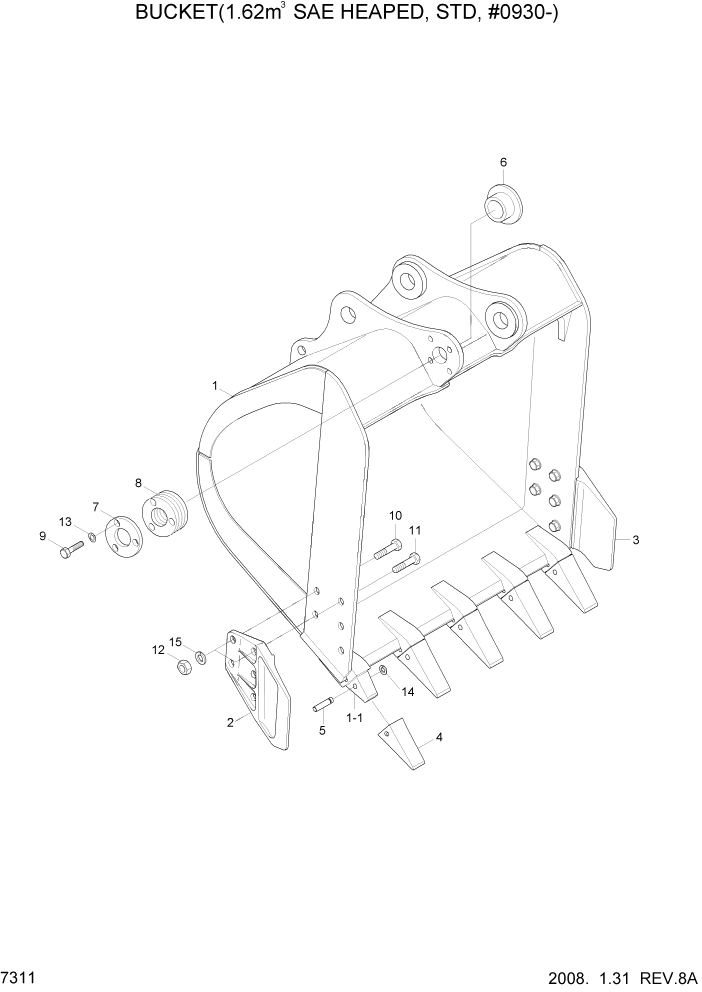 Схема запчастей Hyundai R360LC7 - PAGE 7311 BUCKET(1.62M3 SAE HEAPED, STD, #0930-) РАБОЧЕЕ ОБОРУДОВАНИЕ