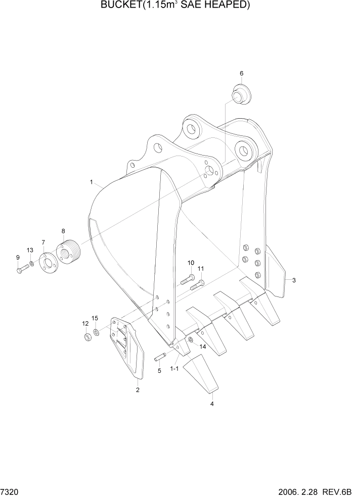 Схема запчастей Hyundai R360LC7 - PAGE 7320 BUCKET(1.15M3 SAE HEAPED) РАБОЧЕЕ ОБОРУДОВАНИЕ