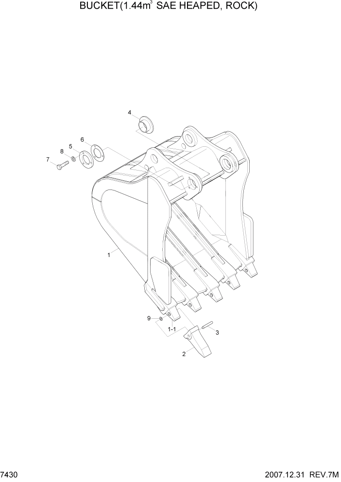 Схема запчастей Hyundai R360LC7 - PAGE 7430 BUCKET(1.44M3 SAE HEAPED, ROCK) РАБОЧЕЕ ОБОРУДОВАНИЕ