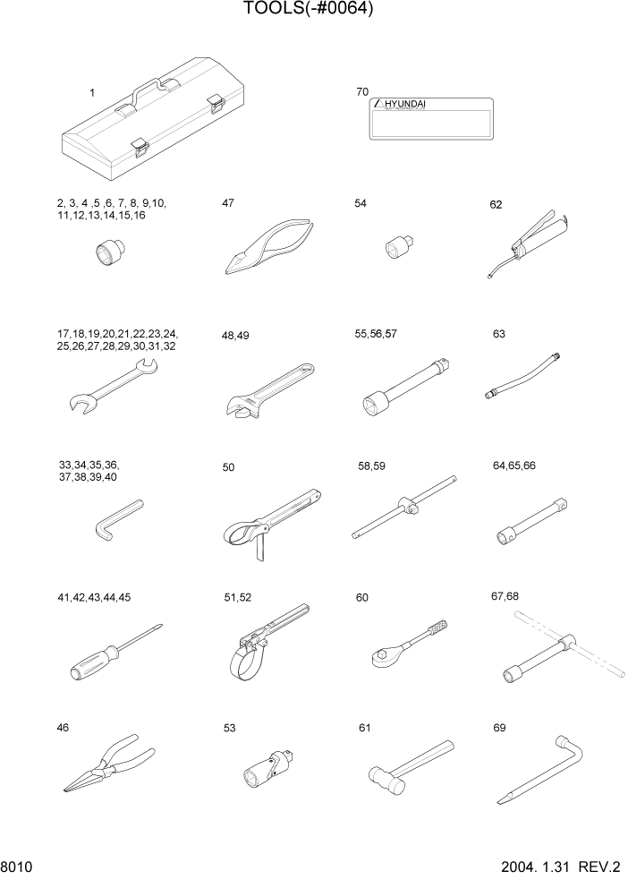 Схема запчастей Hyundai R360LC7 - PAGE 8010 TOOLS(-#0064) ДРУГИЕ ЧАСТИ