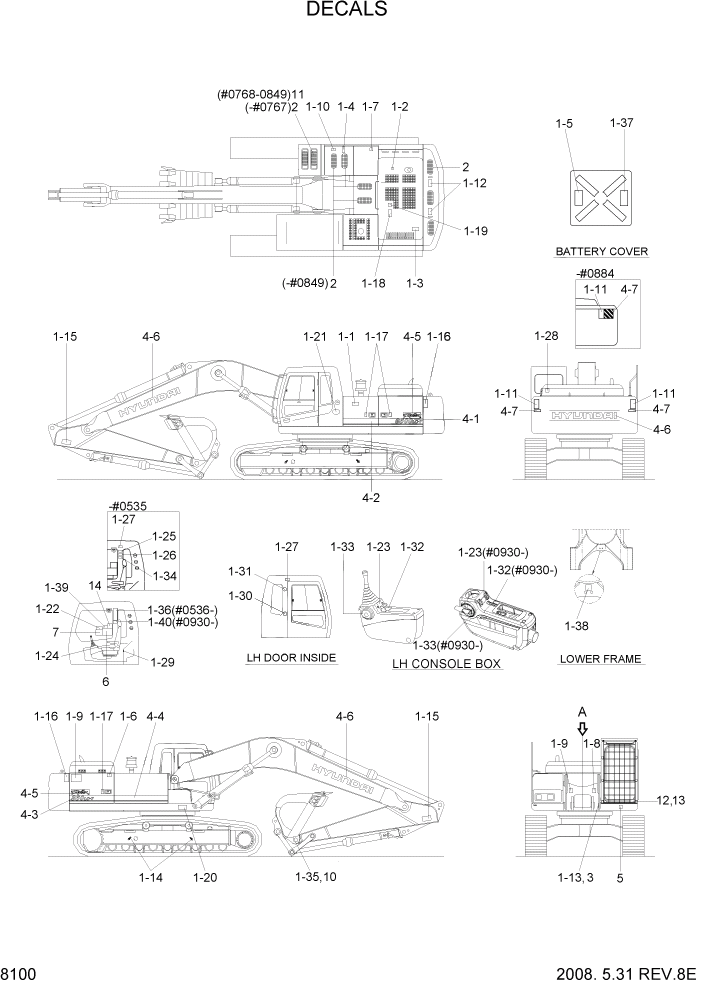 Схема запчастей Hyundai R360LC7 - PAGE 8100 DECALS ДРУГИЕ ЧАСТИ