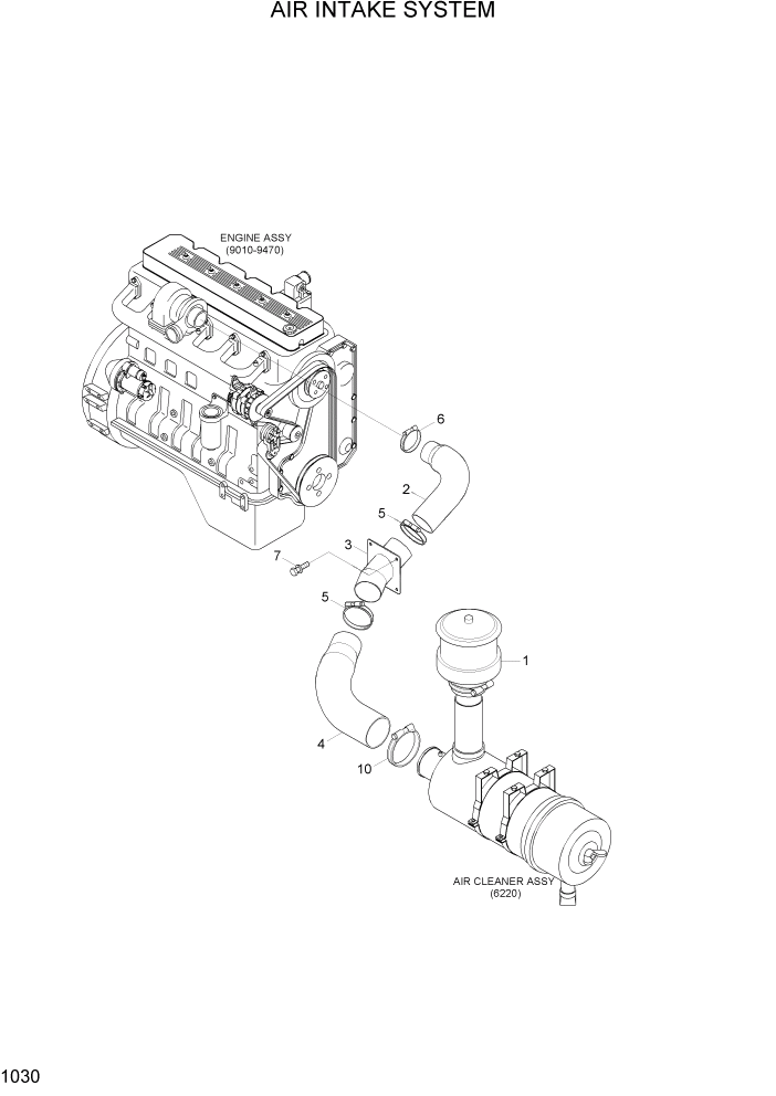 Схема запчастей Hyundai R360LC7A - PAGE 1030 AIR INTAKE SYSTEM СИСТЕМА ДВИГАТЕЛЯ