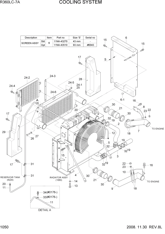 Схема запчастей Hyundai R360LC7A - PAGE 1050 COOLING SYSTEM СИСТЕМА ДВИГАТЕЛЯ