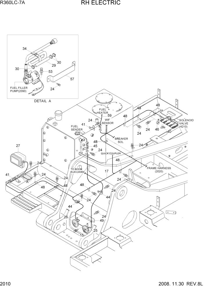 Схема запчастей Hyundai R360LC7A - PAGE 2010 RH ELECTRIC ЭЛЕКТРИЧЕСКАЯ СИСТЕМА