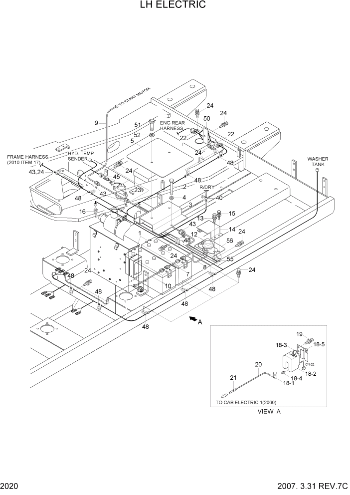 Схема запчастей Hyundai R360LC7A - PAGE 2020 LH ELECTRIC ЭЛЕКТРИЧЕСКАЯ СИСТЕМА