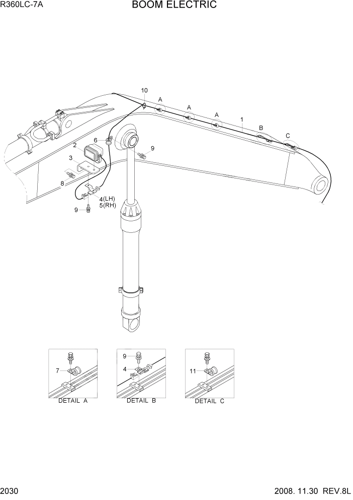 Схема запчастей Hyundai R360LC7A - PAGE 2030 BOOM ELECTRIC ЭЛЕКТРИЧЕСКАЯ СИСТЕМА