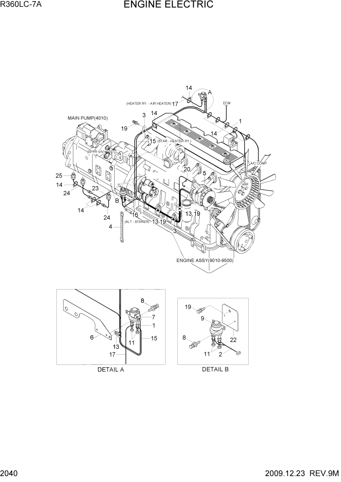 Схема запчастей Hyundai R360LC7A - PAGE 2040 ENGINE ELECTRIC ЭЛЕКТРИЧЕСКАЯ СИСТЕМА