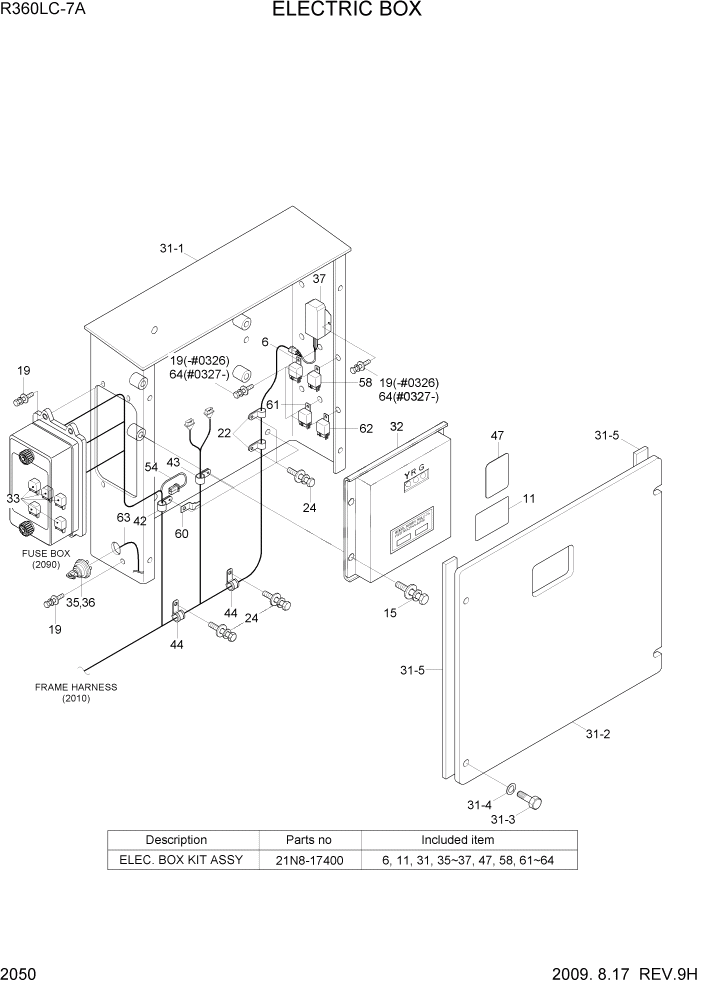 Схема запчастей Hyundai R360LC7A - PAGE 2050 ELECTRIC BOX ЭЛЕКТРИЧЕСКАЯ СИСТЕМА