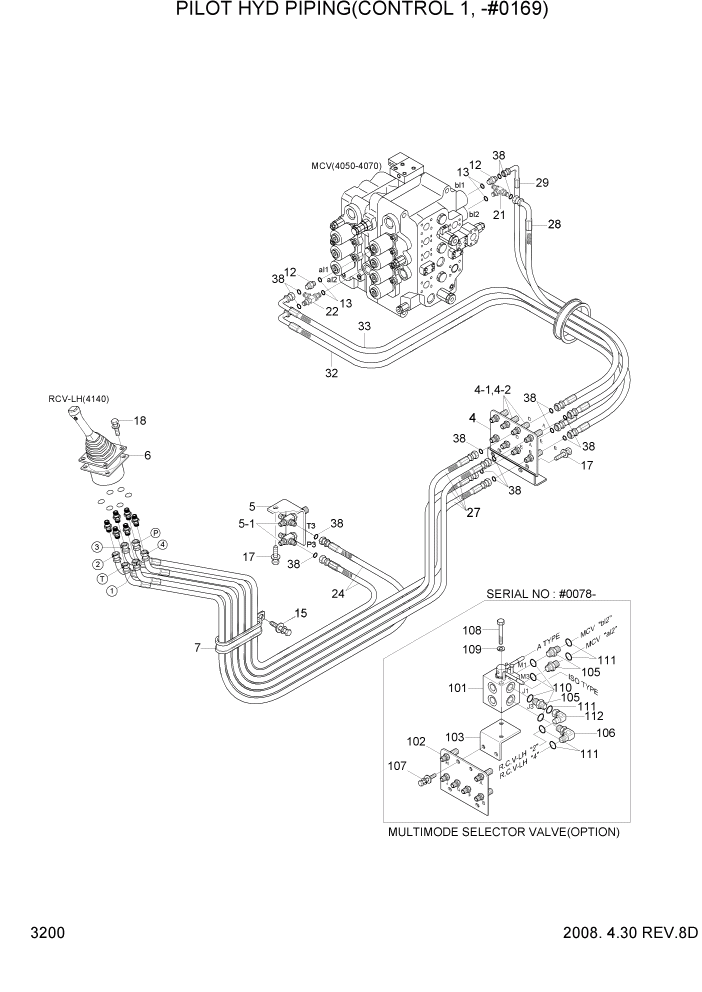 Схема запчастей Hyundai R360LC7A - PAGE 3200 PILOT HYD PIPING(CONTROL 1, -#0169) ГИДРАВЛИЧЕСКАЯ СИСТЕМА