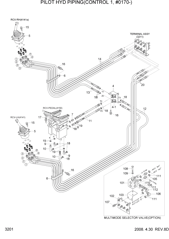 Схема запчастей Hyundai R360LC7A - PAGE 3201 PILOT HYD PIPING(CONTROL 1, #0170-) ГИДРАВЛИЧЕСКАЯ СИСТЕМА