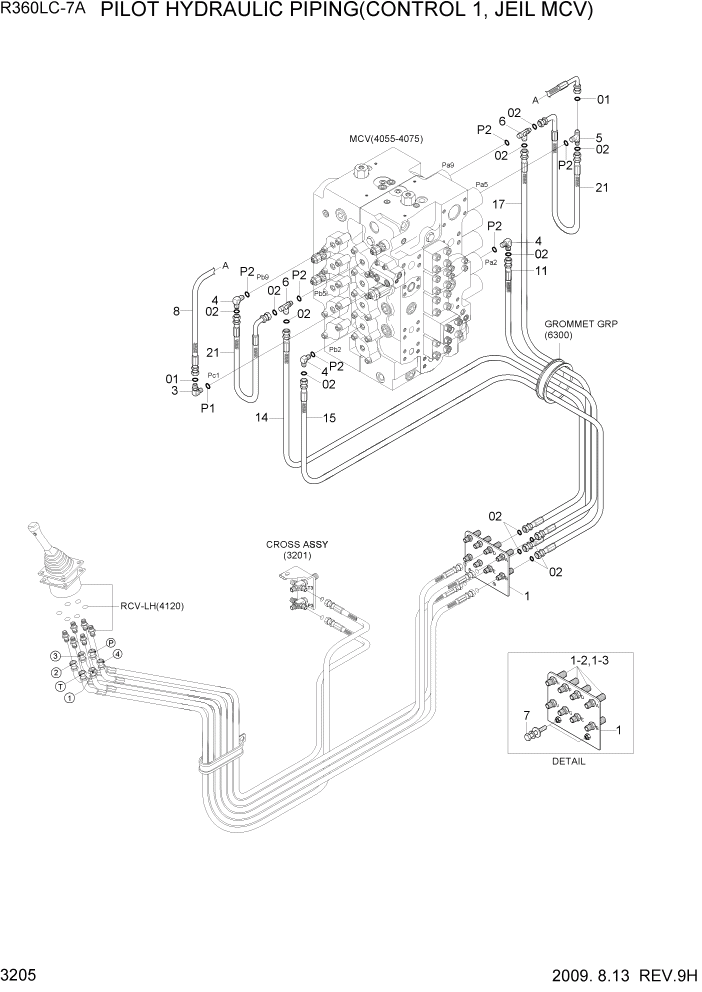 Схема запчастей Hyundai R360LC7A - PAGE 3205 PILOT HYD PIPING(CONTROL 1, JEIL MCV) ГИДРАВЛИЧЕСКАЯ СИСТЕМА