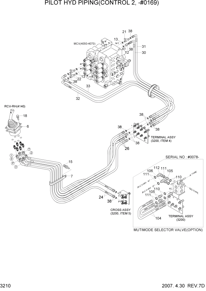 Схема запчастей Hyundai R360LC7A - PAGE 3210 PILOT HYD PIPING(CONTROL 2, -#0169) ГИДРАВЛИЧЕСКАЯ СИСТЕМА