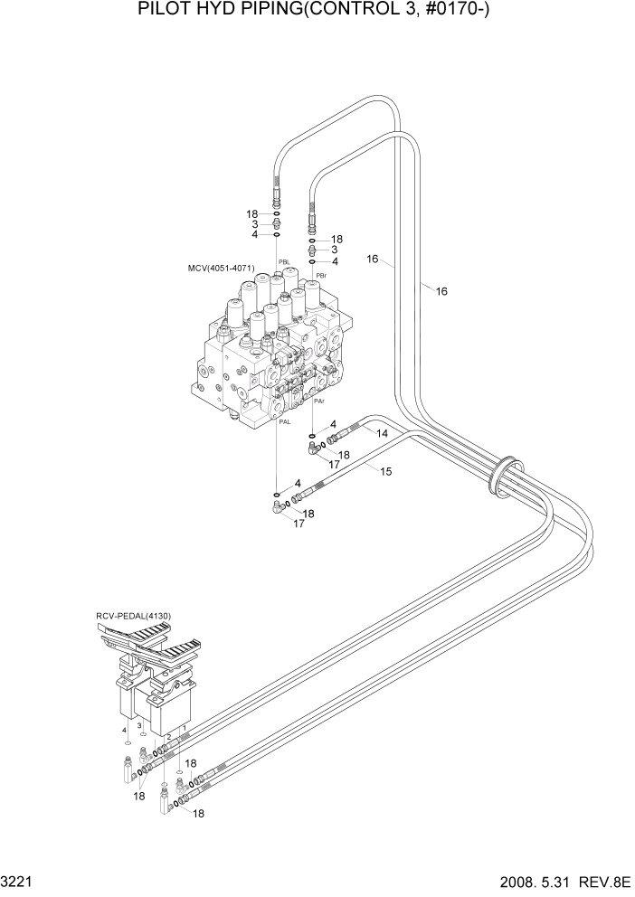 Схема запчастей Hyundai R360LC7A - PAGE 3221 PILOT HYD PIPING(CONTROL 3, #0170-) ГИДРАВЛИЧЕСКАЯ СИСТЕМА