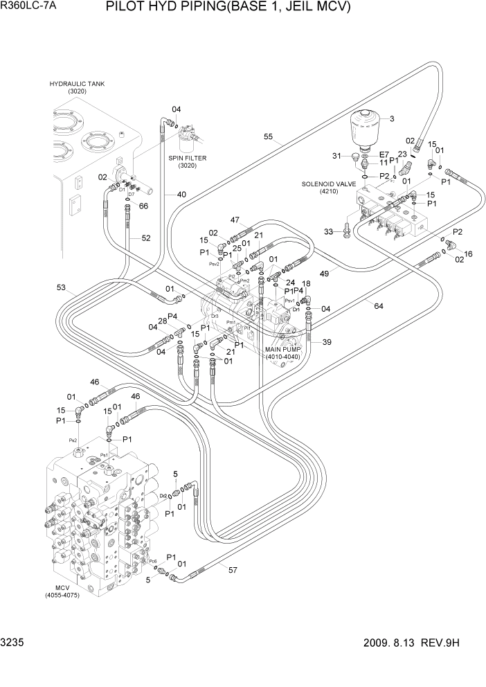 Схема запчастей Hyundai R360LC7A - PAGE 3235 PILOT HYD PIPING(BASE 1, JEIL MCV) ГИДРАВЛИЧЕСКАЯ СИСТЕМА