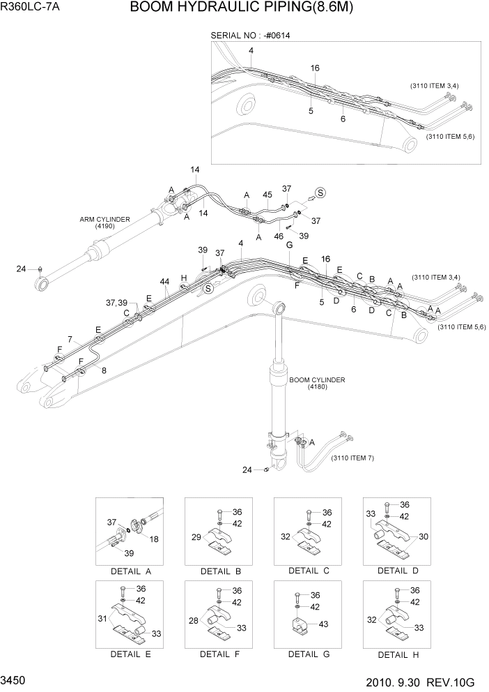 Схема запчастей Hyundai R360LC7A - PAGE 3450 BOOM HYDRAULIC PIPING(8.6M) ГИДРАВЛИЧЕСКАЯ СИСТЕМА