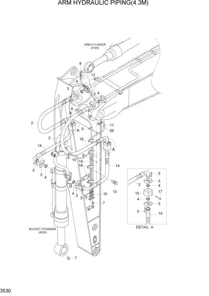 Схема запчастей Hyundai R360LC7A - PAGE 3530 ARM HYDRAULIC PIPING(4.3M) ГИДРАВЛИЧЕСКАЯ СИСТЕМА