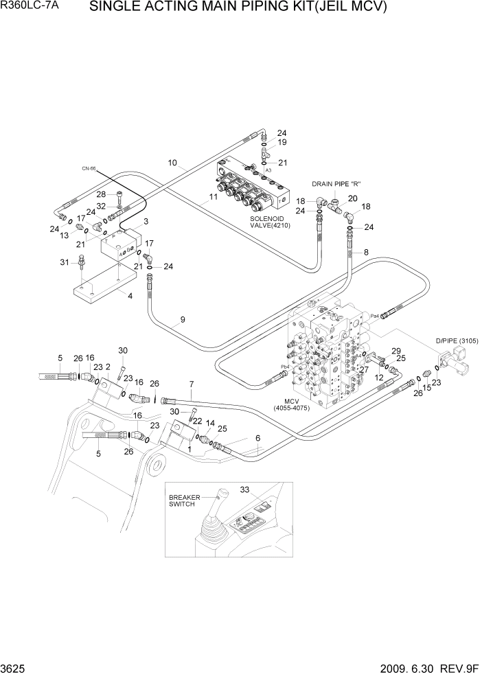 Схема запчастей Hyundai R360LC7A - PAGE 3625 SINGLE ACTING MAIN PIPING KIT(JEIL MCV) ГИДРАВЛИЧЕСКАЯ СИСТЕМА