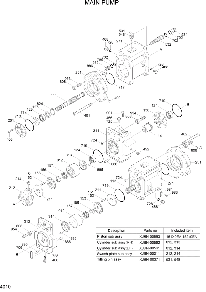 Схема запчастей Hyundai R360LC7A - PAGE 4010 MAIN PUMP ГИДРАВЛИЧЕСКИЕ КОМПОНЕНТЫ