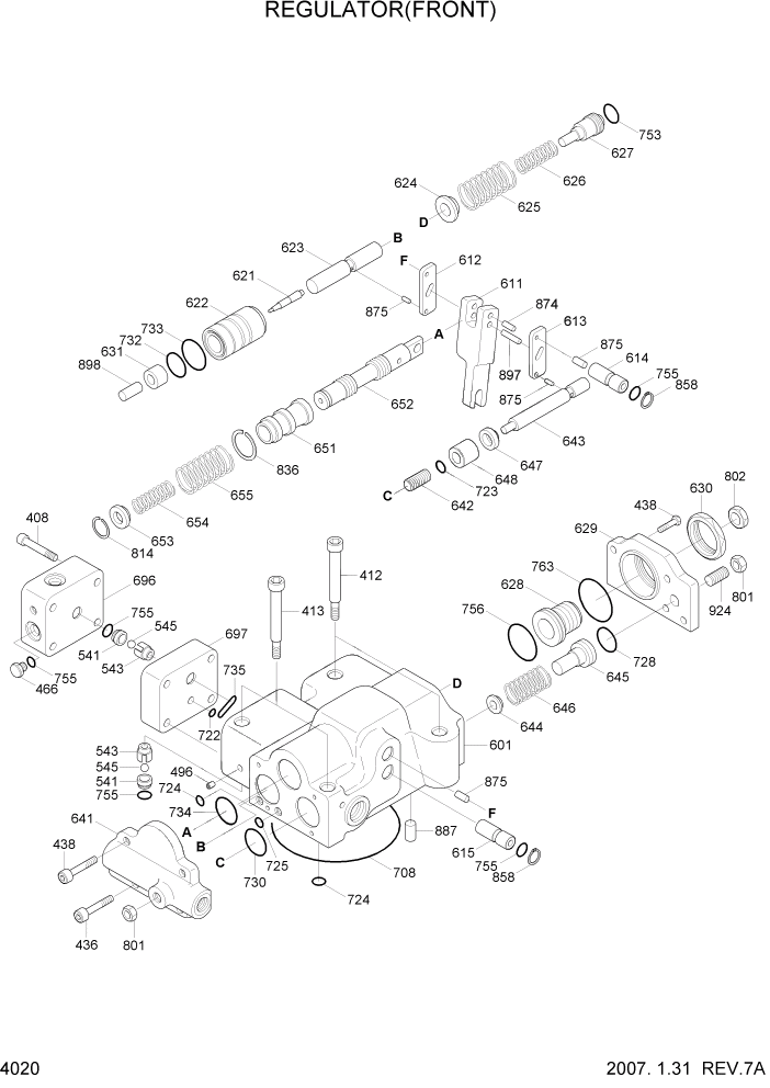 Схема запчастей Hyundai R360LC7A - PAGE 4020 REGULATOR(FRONT) ГИДРАВЛИЧЕСКИЕ КОМПОНЕНТЫ