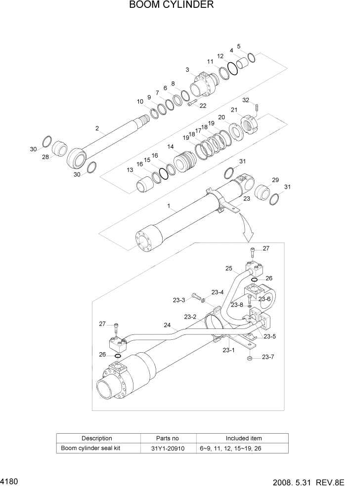 Схема запчастей Hyundai R360LC7A - PAGE 4180 BOOM CYLINDER ГИДРАВЛИЧЕСКИЕ КОМПОНЕНТЫ