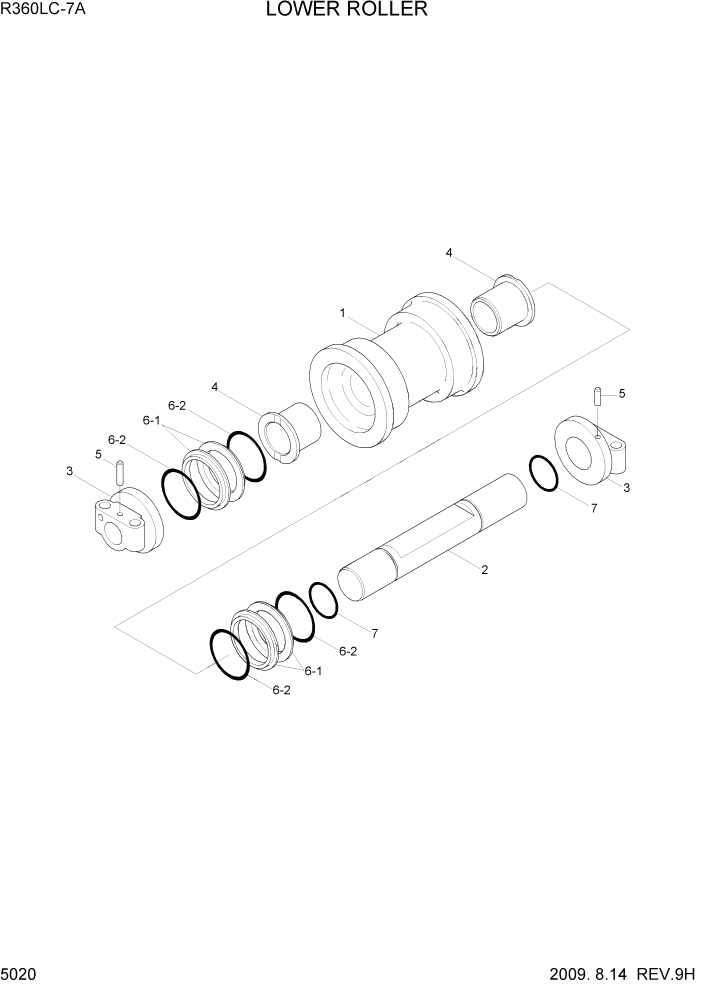 Схема запчастей Hyundai R360LC7A - PAGE 5020 LOWER ROLLER ХОДОВАЯ ЧАСТЬ