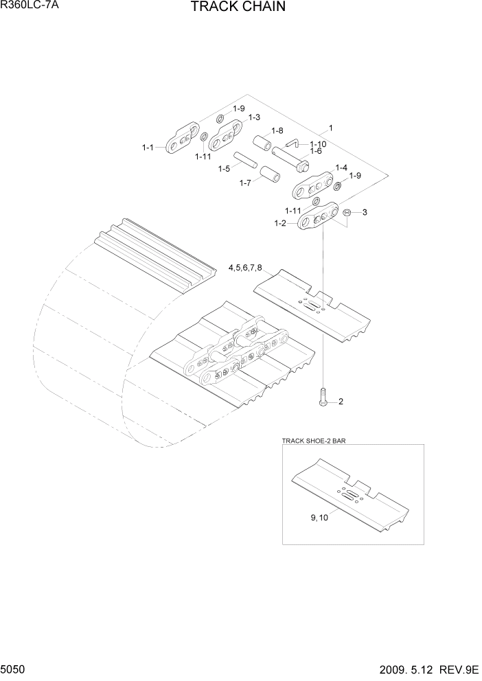 Схема запчастей Hyundai R360LC7A - PAGE 5050 TRACK CHAIN ХОДОВАЯ ЧАСТЬ