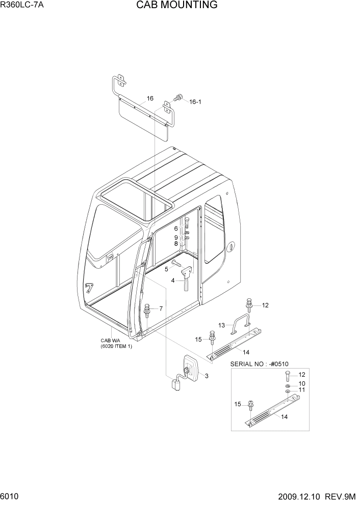 Схема запчастей Hyundai R360LC7A - PAGE 6010 CAB MOUNTING СТРУКТУРА