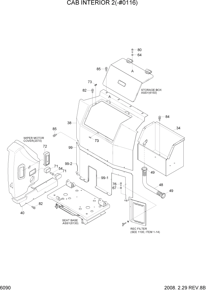 Схема запчастей Hyundai R360LC7A - PAGE 6090 CAB INTERIOR 2(-#0116) СТРУКТУРА