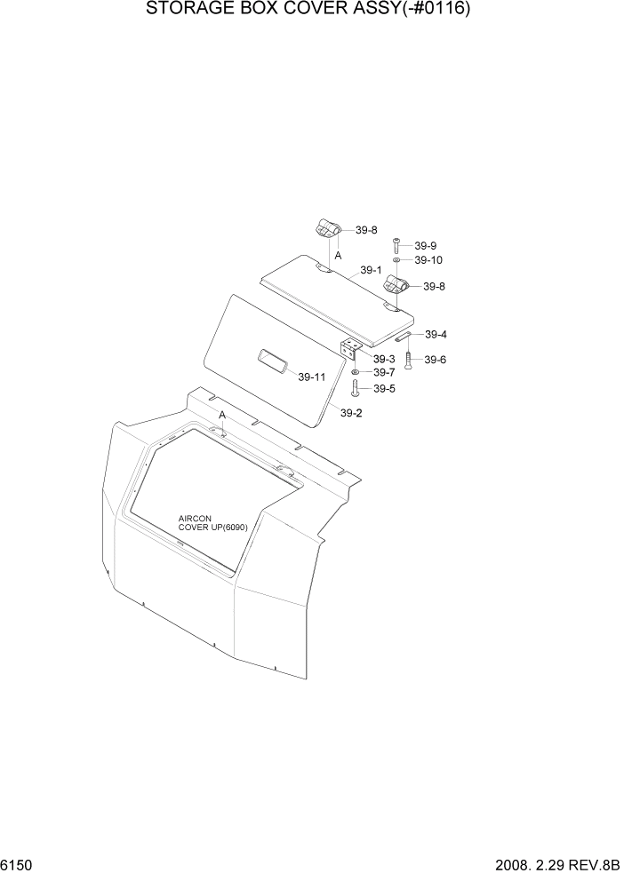 Схема запчастей Hyundai R360LC7A - PAGE 6150 STORAGE BOX COVER ASSY(-#0116) СТРУКТУРА