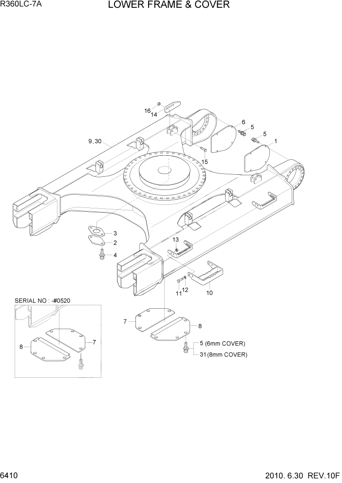 Схема запчастей Hyundai R360LC7A - PAGE 6410 LOWER FRAME & COVER СТРУКТУРА