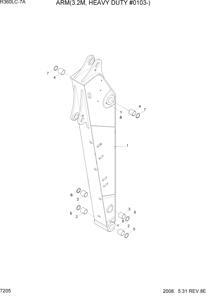 Схема запчастей Hyundai R360LC7A - PAGE 7205 ARM(3.2M, HEAVY DUTY #0103-) РАБОЧЕЕ ОБОРУДОВАНИЕ