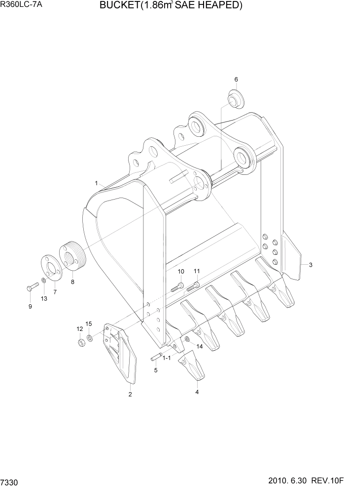 Схема запчастей Hyundai R360LC7A - PAGE 7330 BUCKET(1.86M3 SAE HEAPED) РАБОЧЕЕ ОБОРУДОВАНИЕ