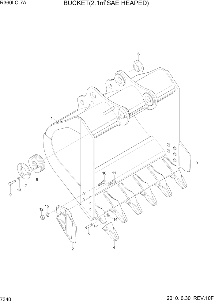 Схема запчастей Hyundai R360LC7A - PAGE 7340 BUCKET(2.1M3 SAE HEAPED) РАБОЧЕЕ ОБОРУДОВАНИЕ