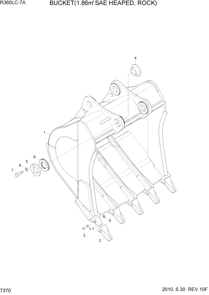 Схема запчастей Hyundai R360LC7A - PAGE 7370 BUCKET(1.86M3 SAE HEAPED, ROCK) РАБОЧЕЕ ОБОРУДОВАНИЕ