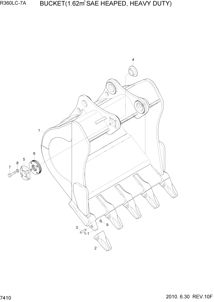 Схема запчастей Hyundai R360LC7A - PAGE 7410 BUCKET(1.62M3 SAE HEAPED, HEAVY DUTY) РАБОЧЕЕ ОБОРУДОВАНИЕ