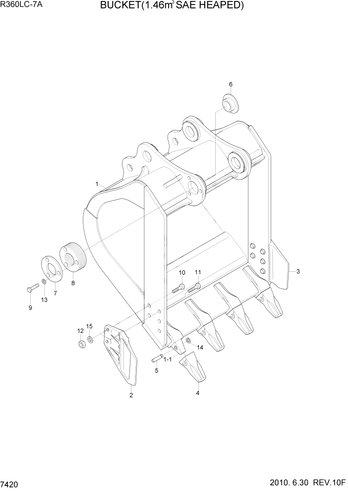 Схема запчастей Hyundai R360LC7A - PAGE 7420 BUCKET(1.46M3 SAE HEAPED) РАБОЧЕЕ ОБОРУДОВАНИЕ