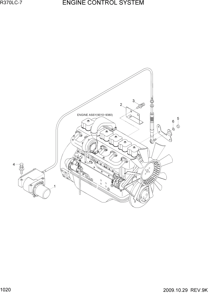 Схема запчастей Hyundai R370LC7 - PAGE 1020 ENGINE CONTROL SYSTEM СИСТЕМА ДВИГАТЕЛЯ